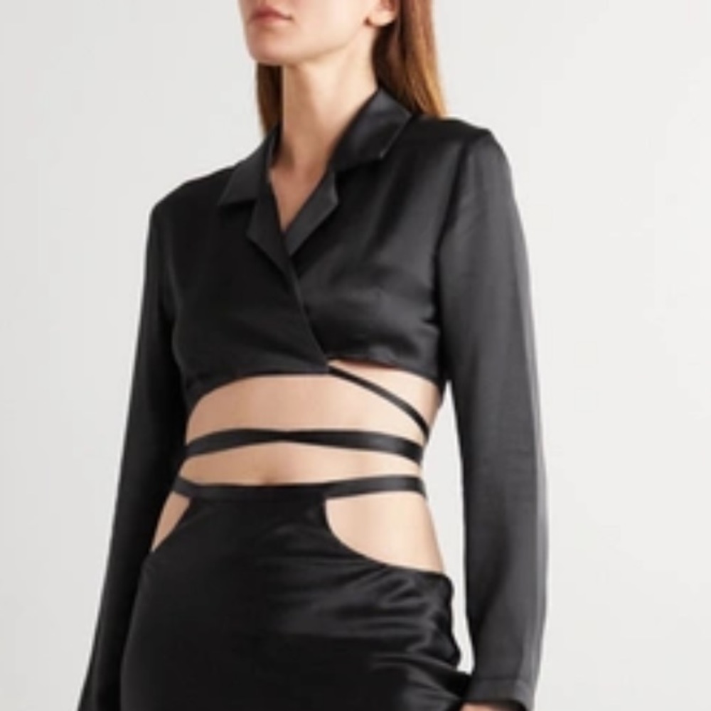 NWT Michael Lo Sordo Tie detail cropped black silk blouse top small
